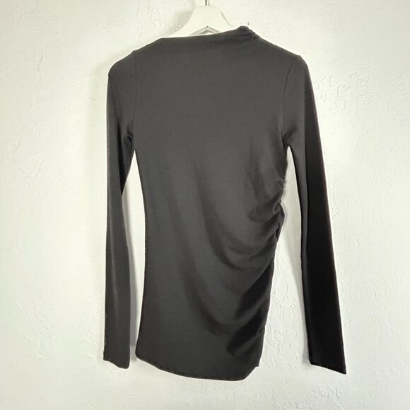 Modern Citizen Womens Black Long Sleeve High Neck Ruched Side Top Small Stretch - Picture 2 of 8